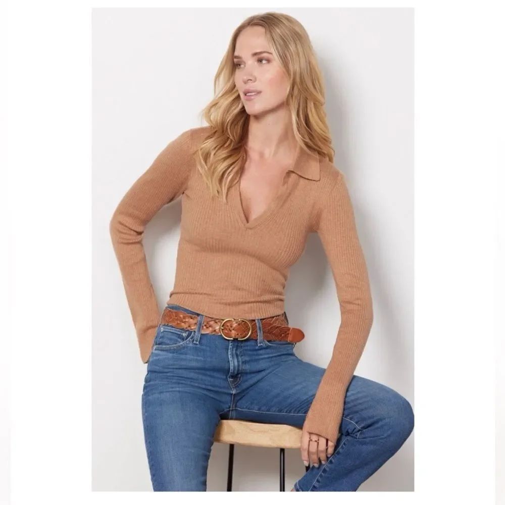 PAIGE Catarina slim polo silk cotton long sleeve sweater - Picture 2 of 3